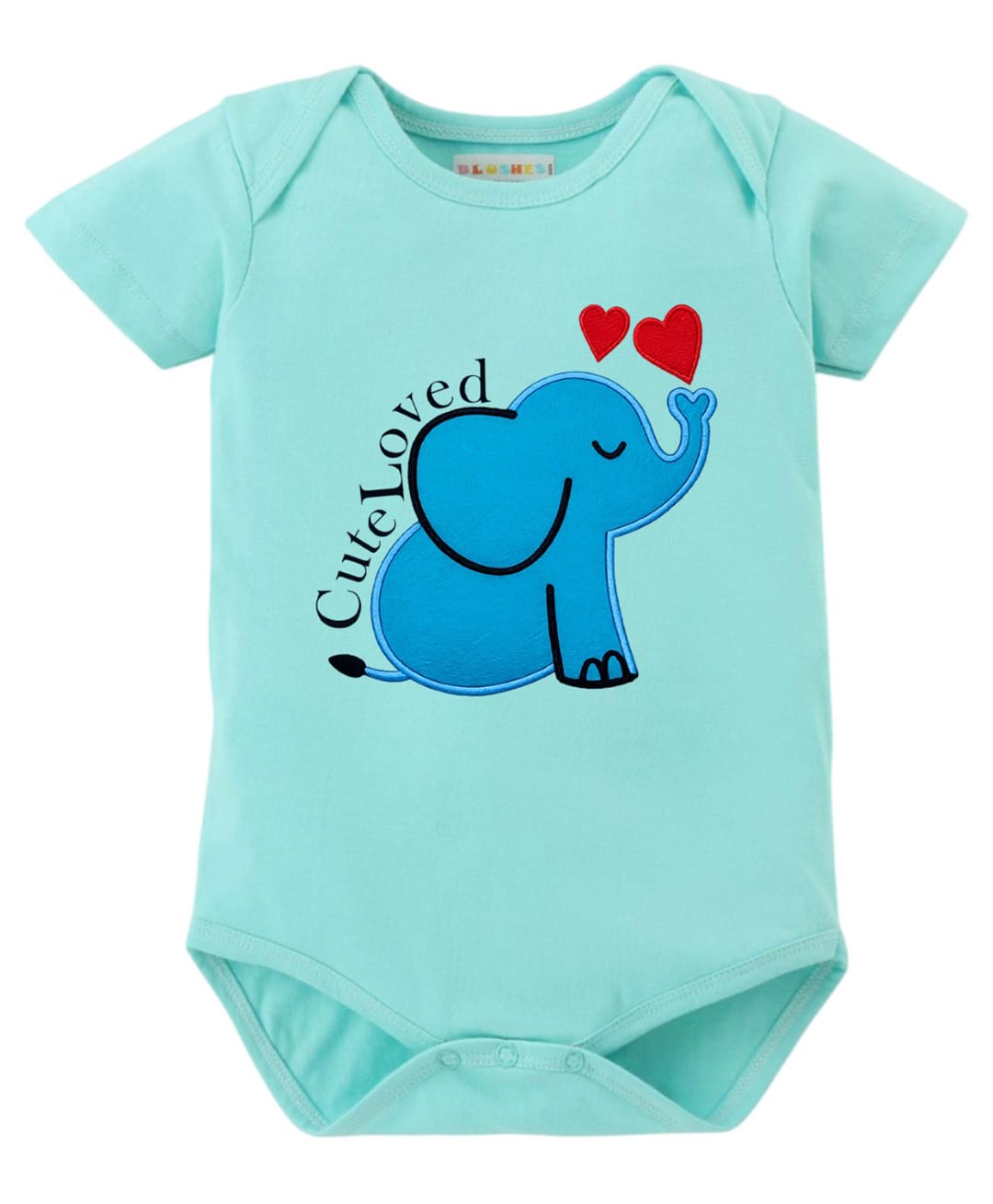 BLUSHES 100% Cotton Knit Half Sleeves Cute Loved Text & Elephant Printed Onesie - Sea Green-picture-15