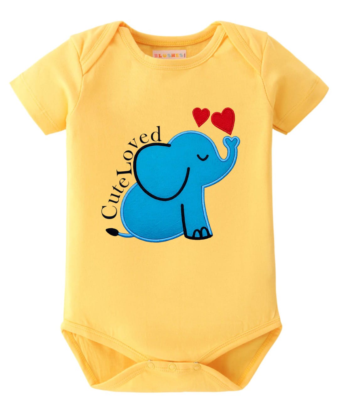 BLUSHES 100% Cotton Knit Half Sleeves Cute Loved Text & Elephant Printed Onesie - Yellow-picture-2