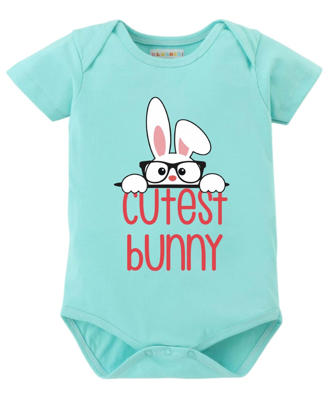 BLUSHES 100% Cotton Knit Half Sleeves Cutest Bunny Text Printed Onesie - Sea Green-picture-36