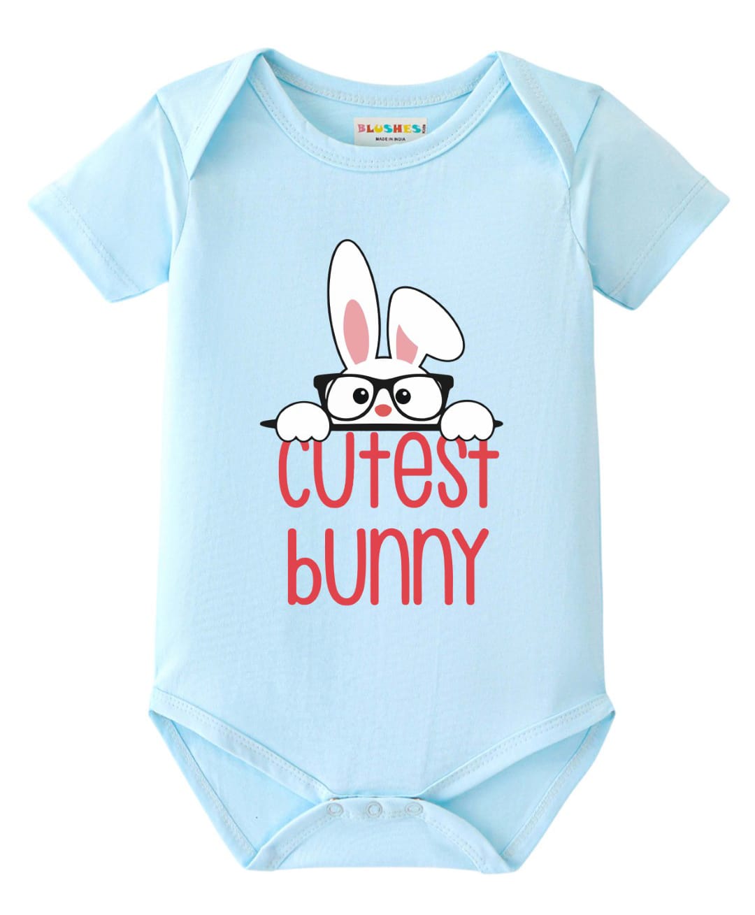 BLUSHES 100% Cotton Knit Half Sleeves Cutest Bunny Text Printed Onesie - Aqua Blue-picture-6
