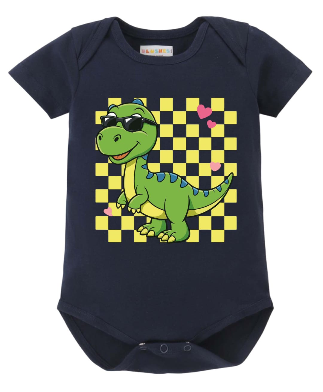 BLUSHES 100% Cotton Knit Half Sleeves Checked & Dinosaur Printed Onesie - Navy Blue-picture-19