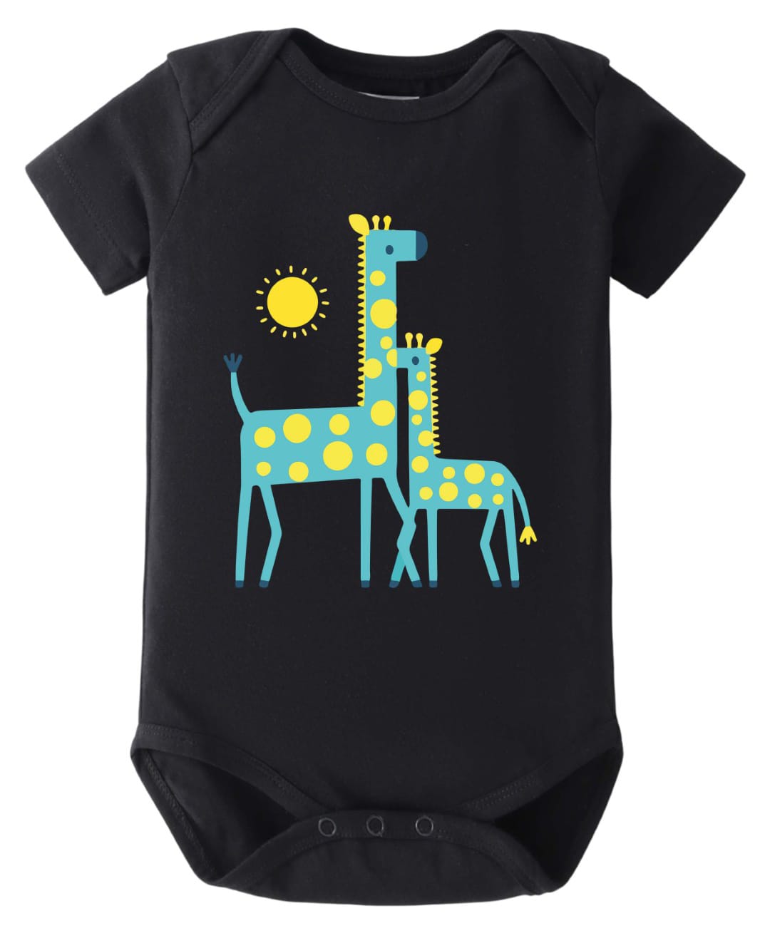 BLUSHES 100% Cotton Knit Half Sleeves Giraffe Printed Onesie - Black-picture-13
