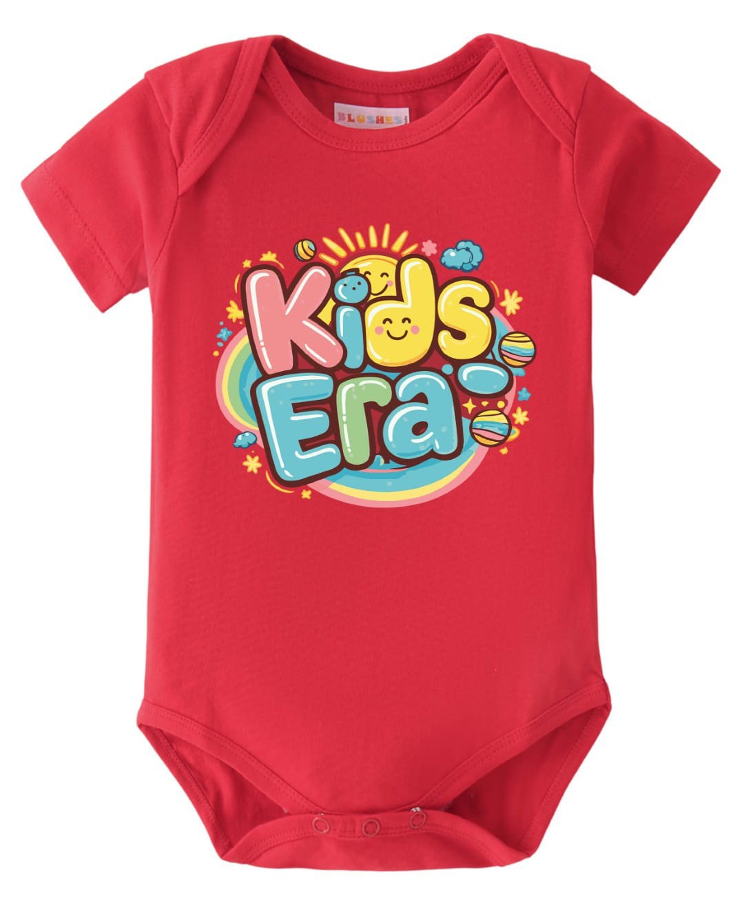 BLUSHES 100% Cotton Knit Half Sleeves Kids Era Text Printed Onesie - Red-picture-5