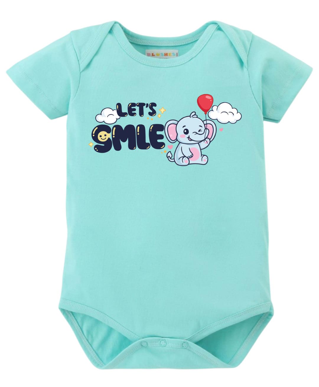 BLUSHES 100% Cotton Knit Half Sleeves Lets Smile Text Printed Onesie - Sea Green-image-43
