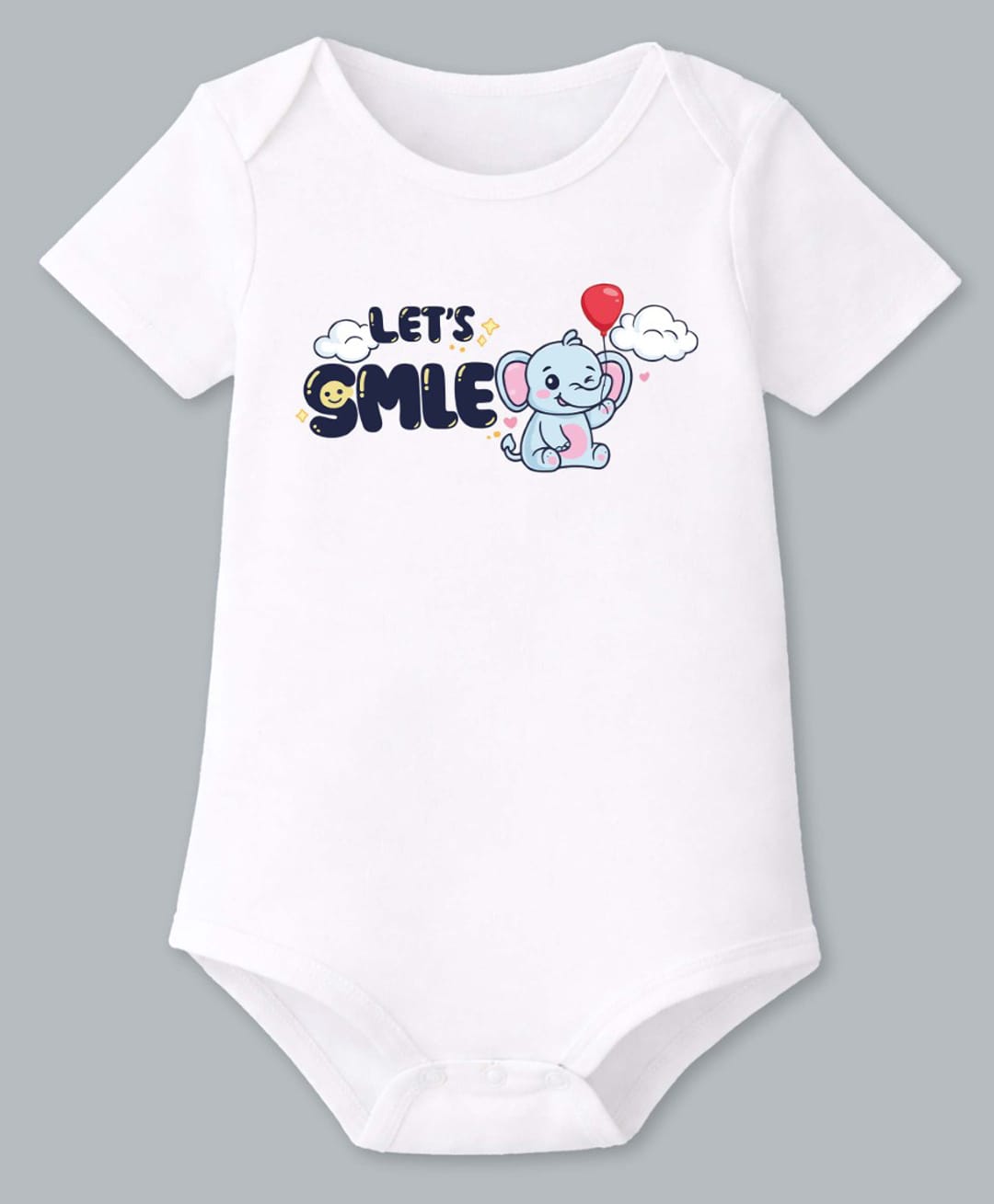 BLUSHES 100% Cotton Knit Half Sleeves Lets Smile Text Printed Onesie - White-picture-28