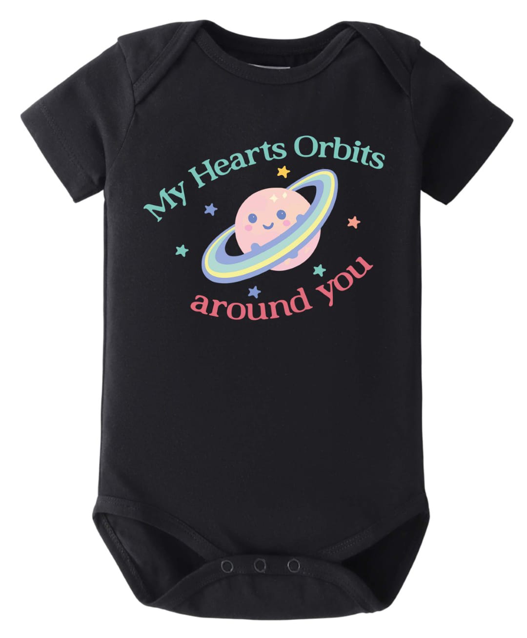 BLUSHES 100% Cotton Knit Half Sleeves My Hearts Orbits Around You Text Printed Onesie - Black-picture-29