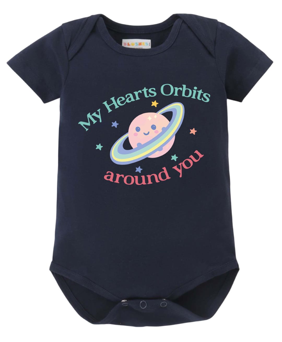 BLUSHES 100% Cotton Knit Half Sleeves My Hearts Orbits Around You Text Printed Onesie - Navy Blue-picture-28