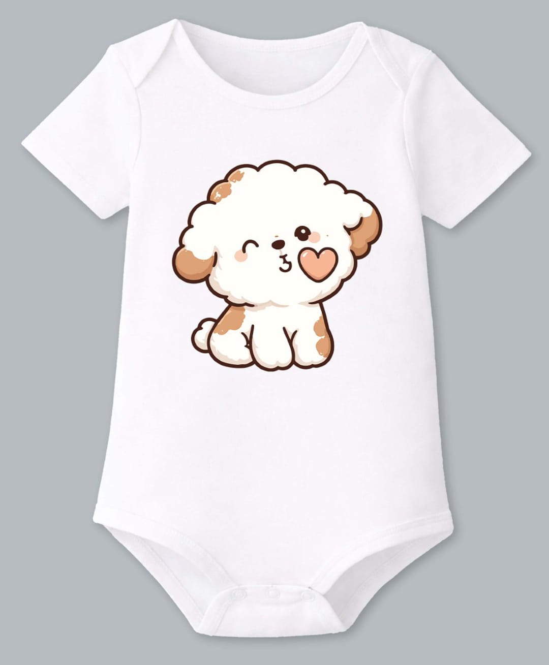 BLUSHES 100% Cotton Knit Half Sleeves Puppy Printed Onesie - White-picture-29