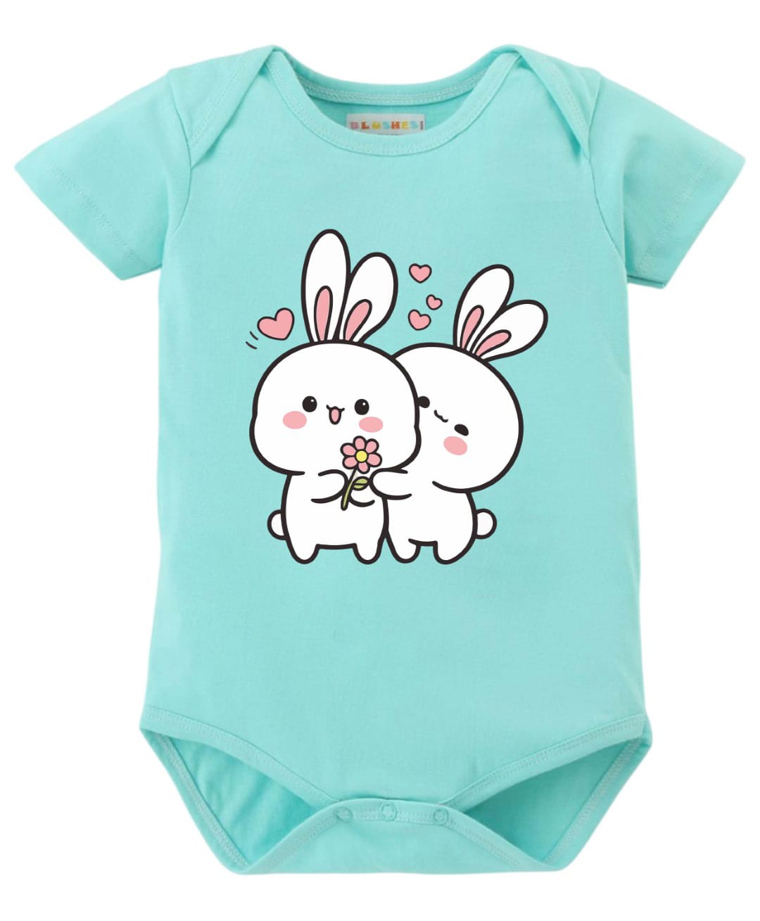 BLUSHES 100% Cotton Knit Half Sleeves Bunnies Printed Onesie - Sea Green-image-39