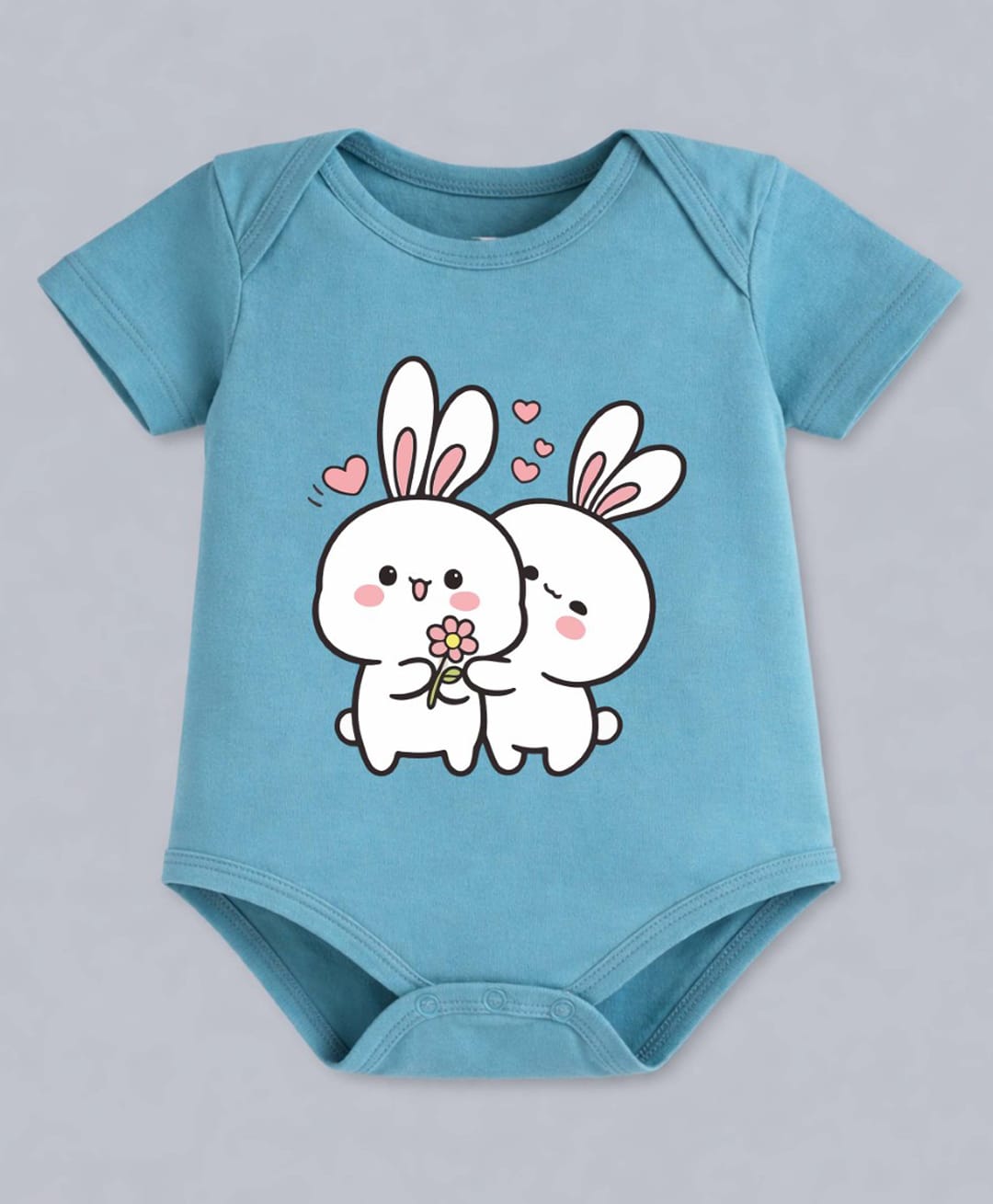 BLUSHES 100% Cotton Knit Half Sleeves Bunnies Printed Onesie - Turquoise-picture-46