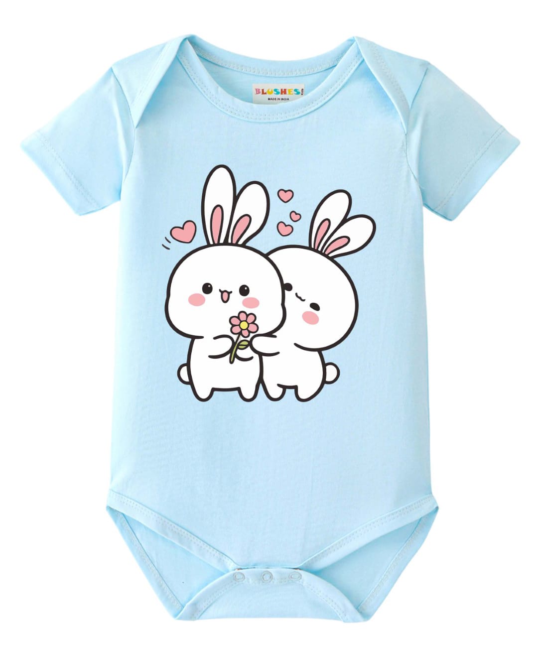 BLUSHES 100% Cotton Knit Half Sleeves Bunnies Printed Onesie - Aqua Blue-picture-10