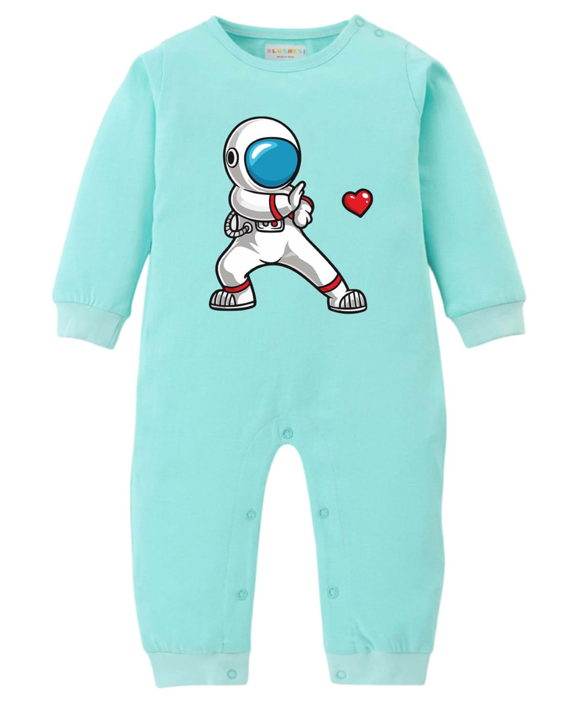 BLUSHES 100% Cotton Knit Full Sleeves Astronaut & Heart Printed Romper - Sea Green-picture-44