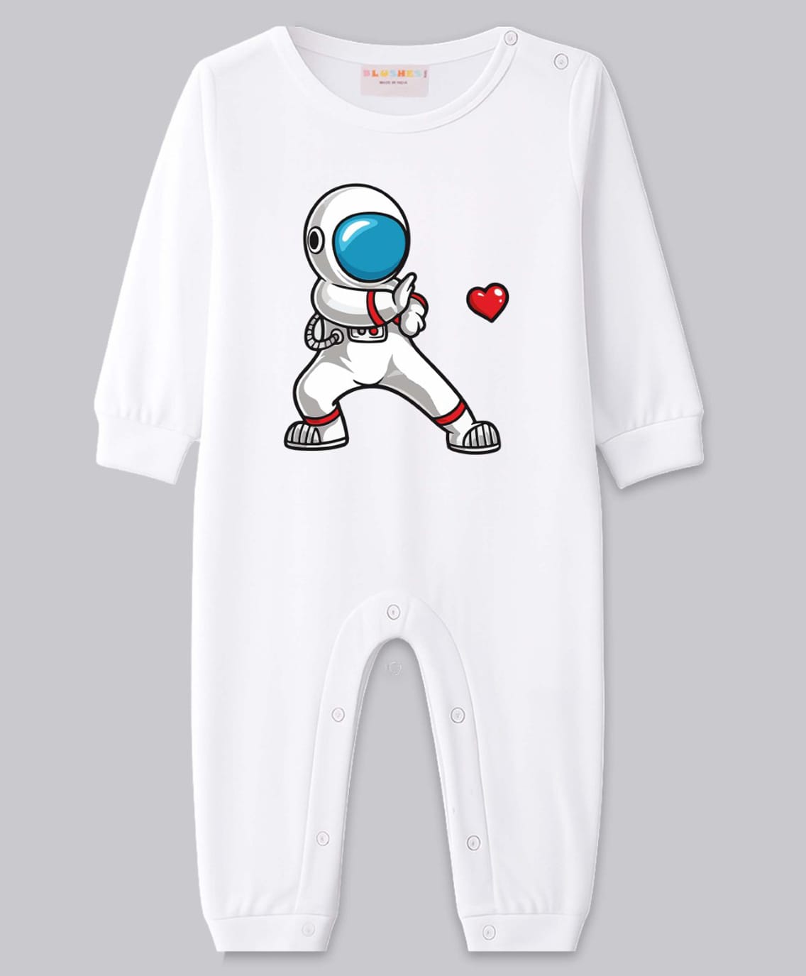 BLUSHES 100% Cotton Knit Full Sleeves Astronaut & Heart Printed Romper - White-picture-21