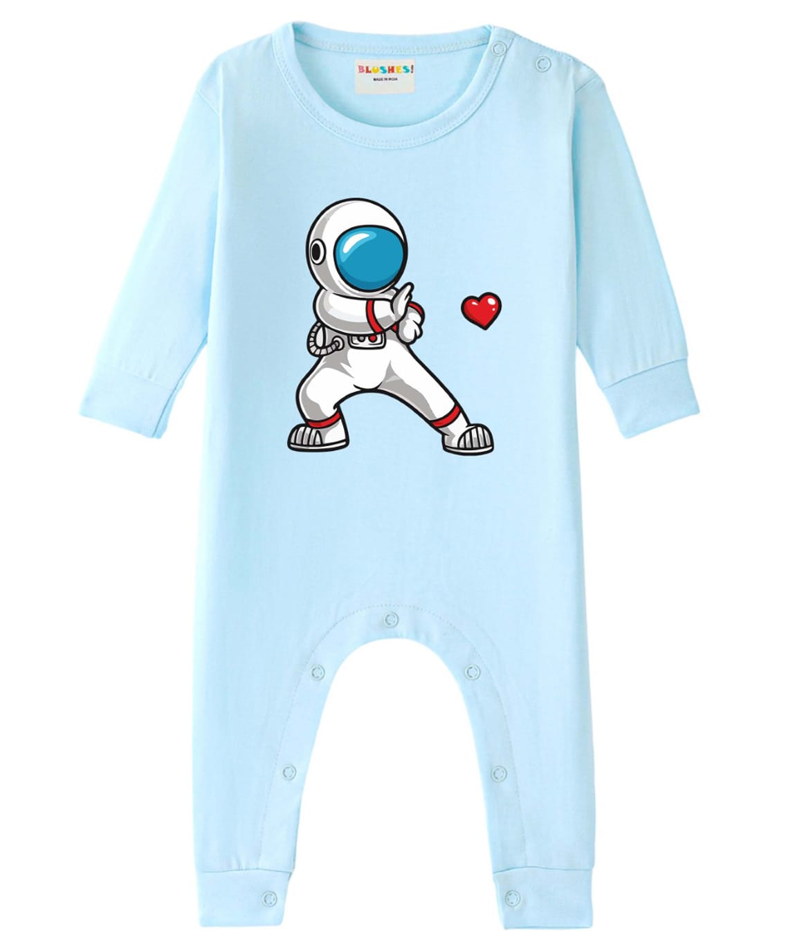 BLUSHES 100% Cotton Knit Full Sleeves Astronaut & Heart Printed Romper - Aqua Blue-picture-9