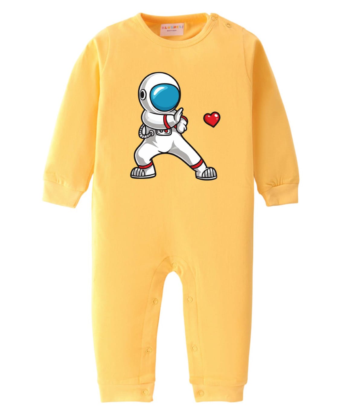 BLUSHES 100% Cotton Knit Full Sleeves Astronaut & Heart Printed Romper - Yellow-image-6