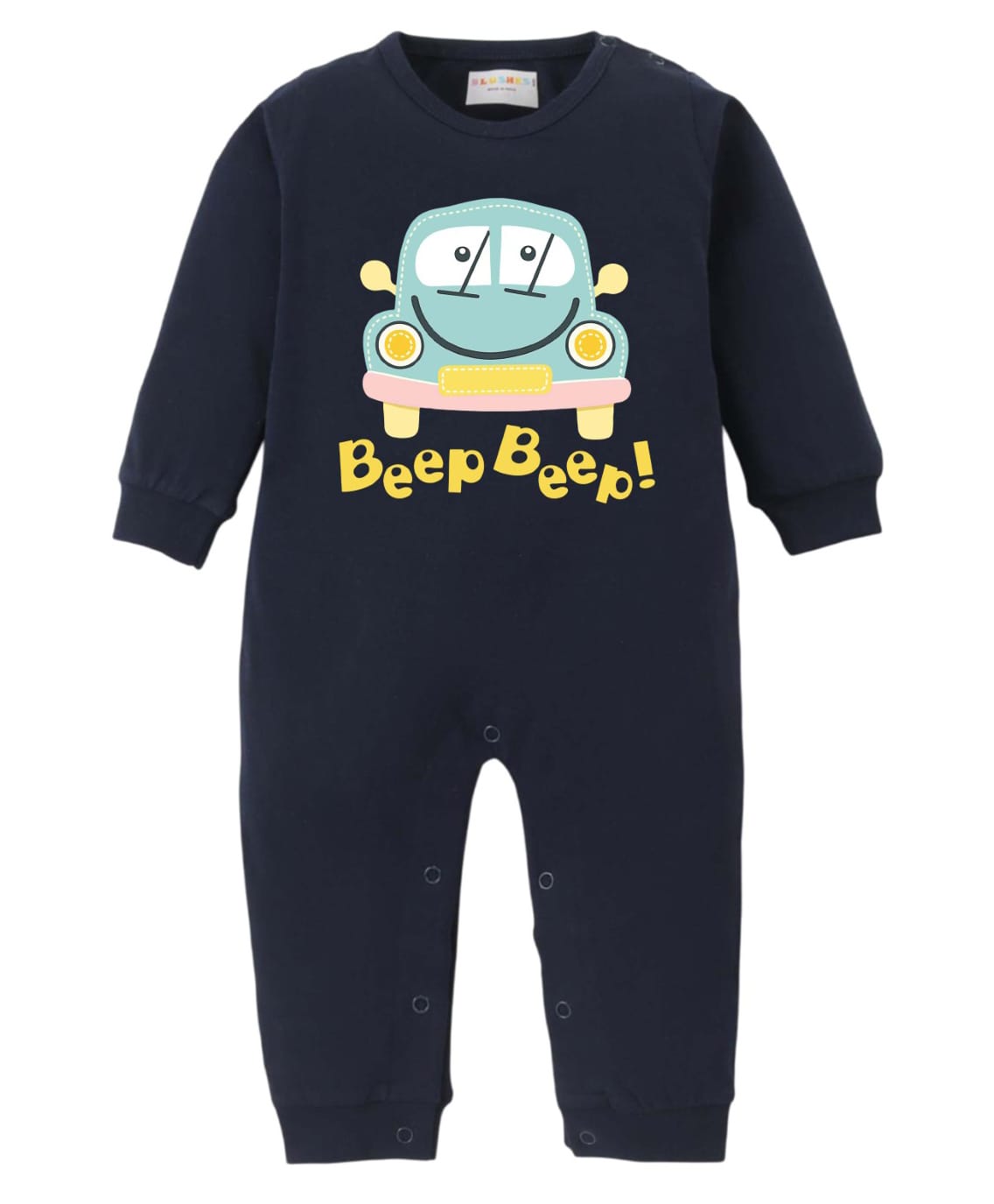 BLUSHES 100% Cotton Knit Full Sleeves Beep Beep Text & Car Printed Romper - Navy Blue-picture-47