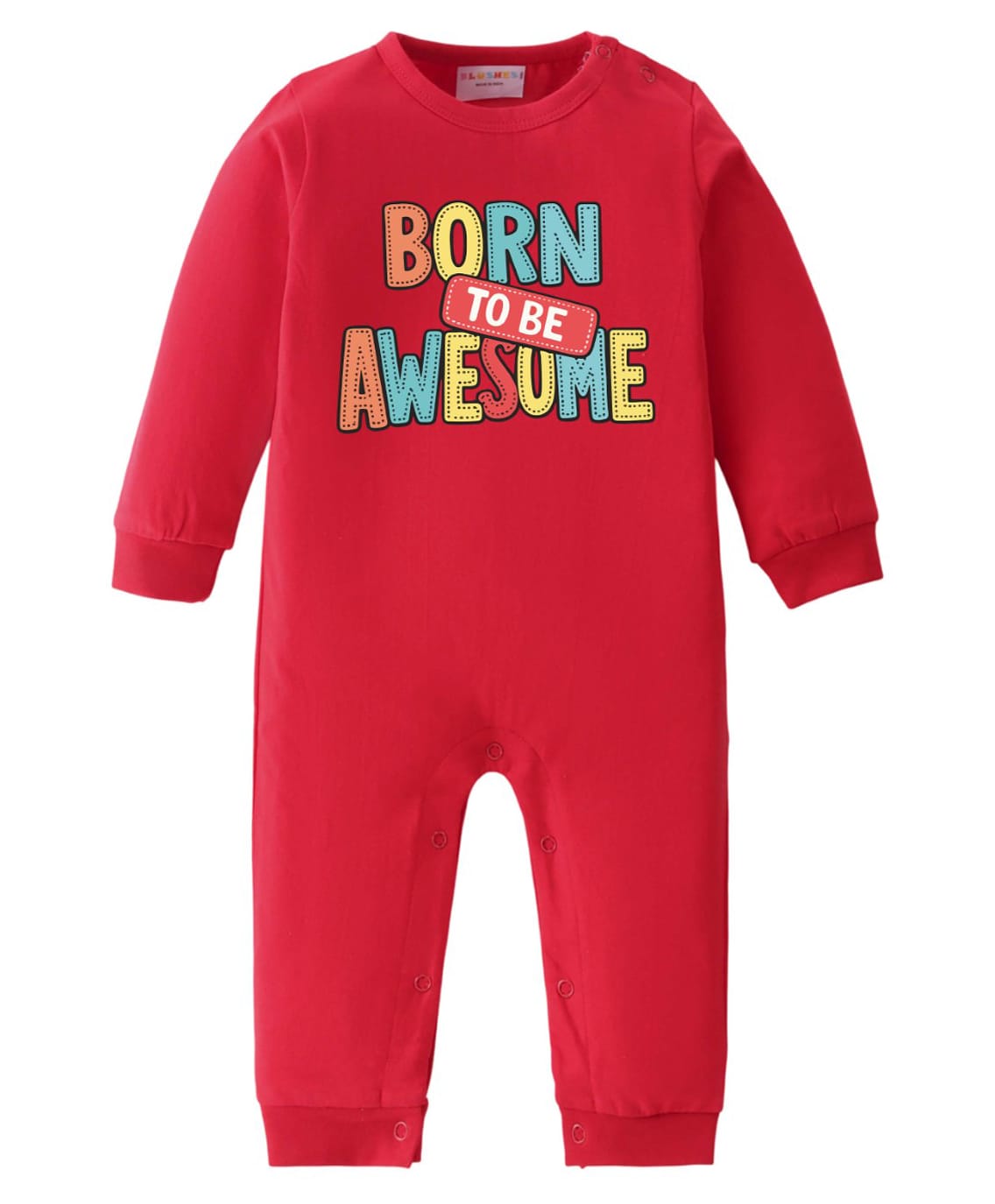 BLUSHES 100% Cotton Knit Full Sleeves Born To Be Awesome Text Printed Romper - Red-picture-41