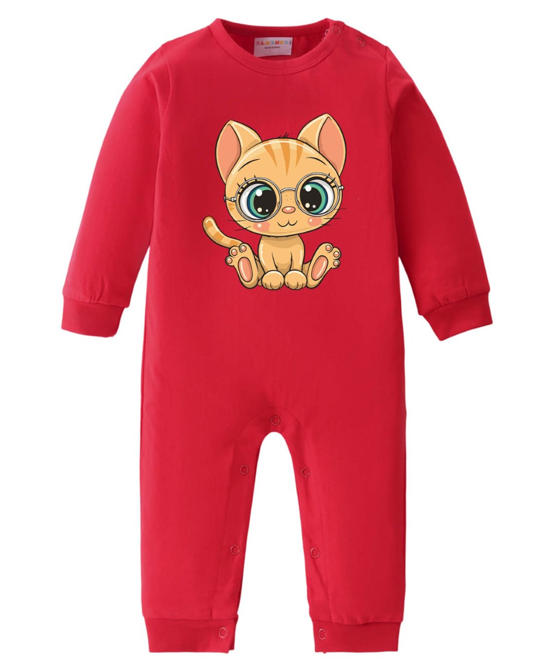 BLUSHES 100% Cotton Knit Full Sleeves Cat Printed Romper - Red-picture-14