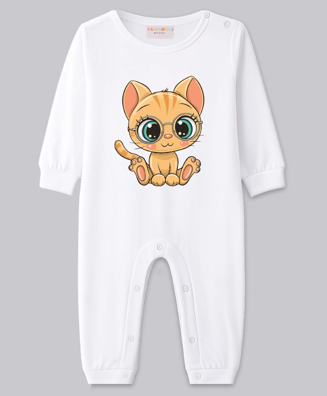 BLUSHES 100% Cotton Knit Full Sleeves Cat Printed Romper - White-image-14