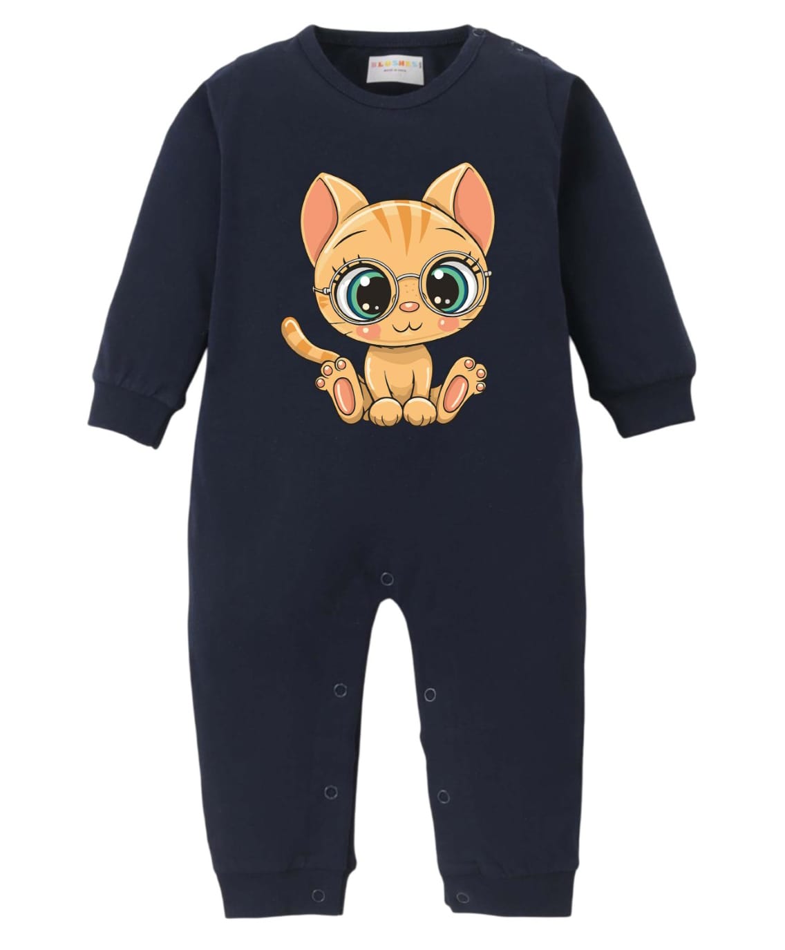 BLUSHES 100% Cotton Knit Full Sleeves Cat Printed Romper - Navy Blue-picture-28