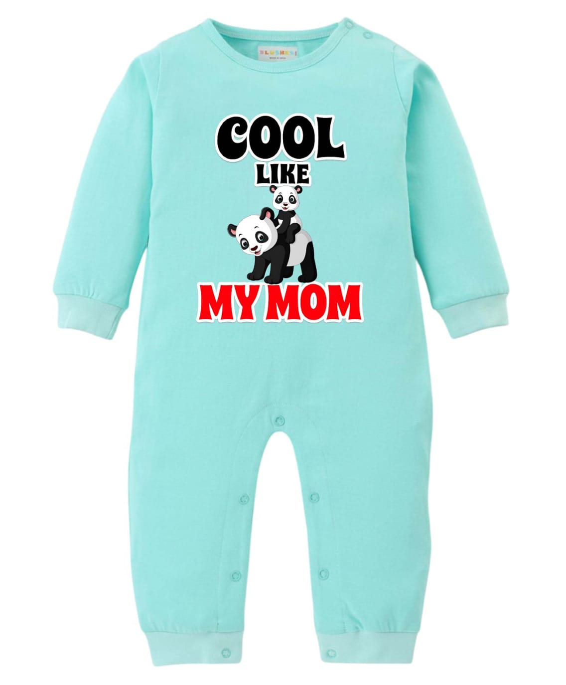BLUSHES 100% Cotton Knit Full Sleeves Cool Like My Mom Text Printed Romper - Sea Green-image-43