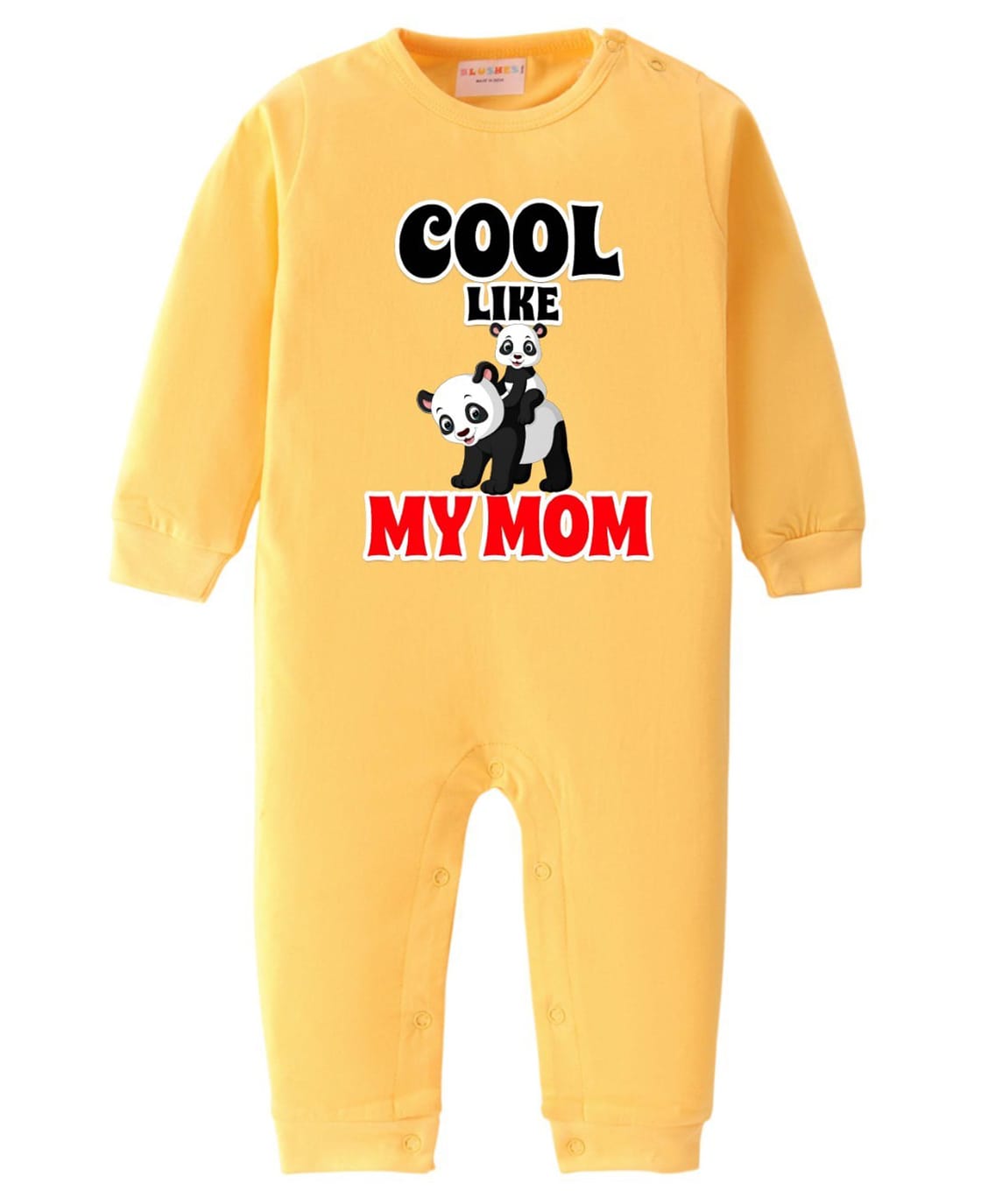 BLUSHES 100% Cotton Knit Full Sleeves Cool Like My Mom Text Printed Romper - Yellow-image-45