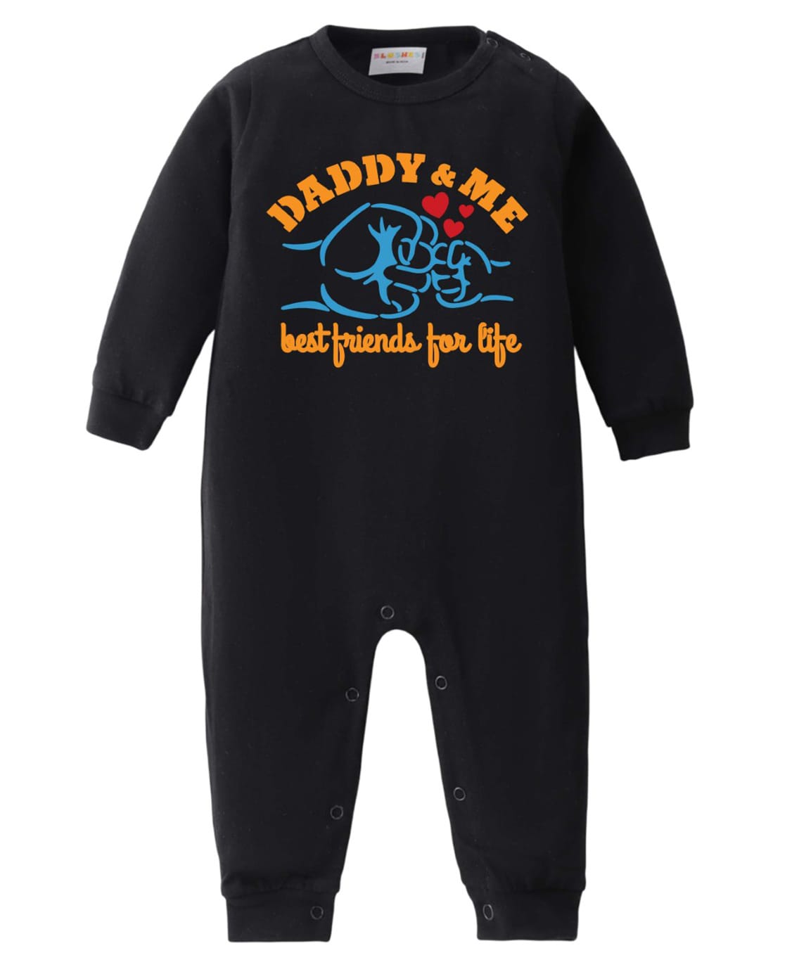 BLUSHES 100% Cotton Knit Full Sleeves Daddy & Me Best Friends For Life Text Printed Romper - Black-image-13