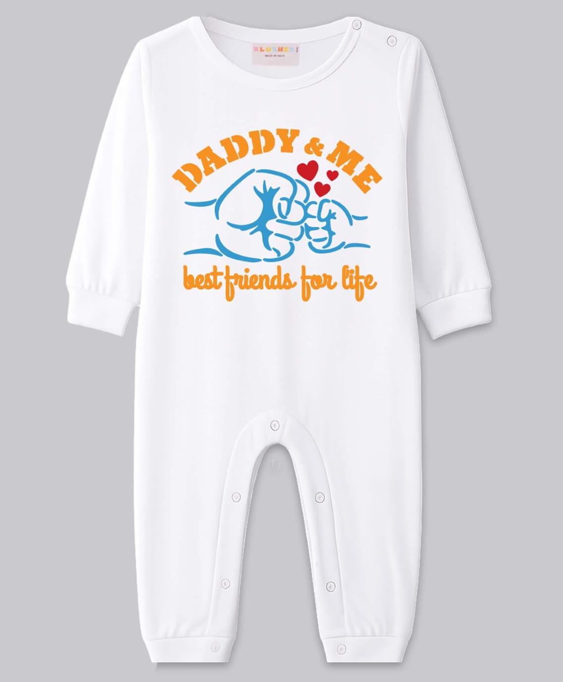 BLUSHES 100% Cotton Knit Full Sleeves Daddy & Me Best Friends For Life Text Printed Romper - White-picture-23