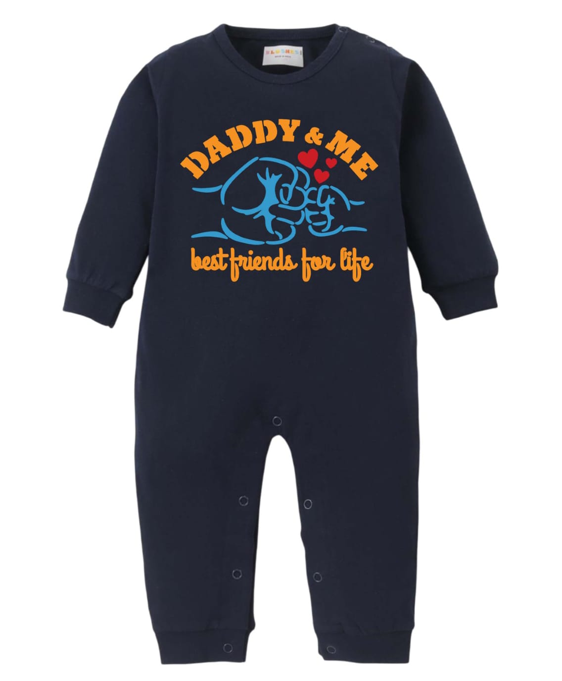 BLUSHES 100% Cotton Knit Full Sleeves Daddy & Me Best Friends For Life Text Printed Romper - Navy Blue-picture-41