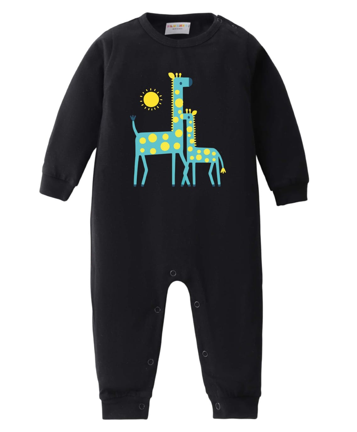 BLUSHES 100% Cotton Knit Full Sleeves Giraffe Printed Romper - Black-picture-9