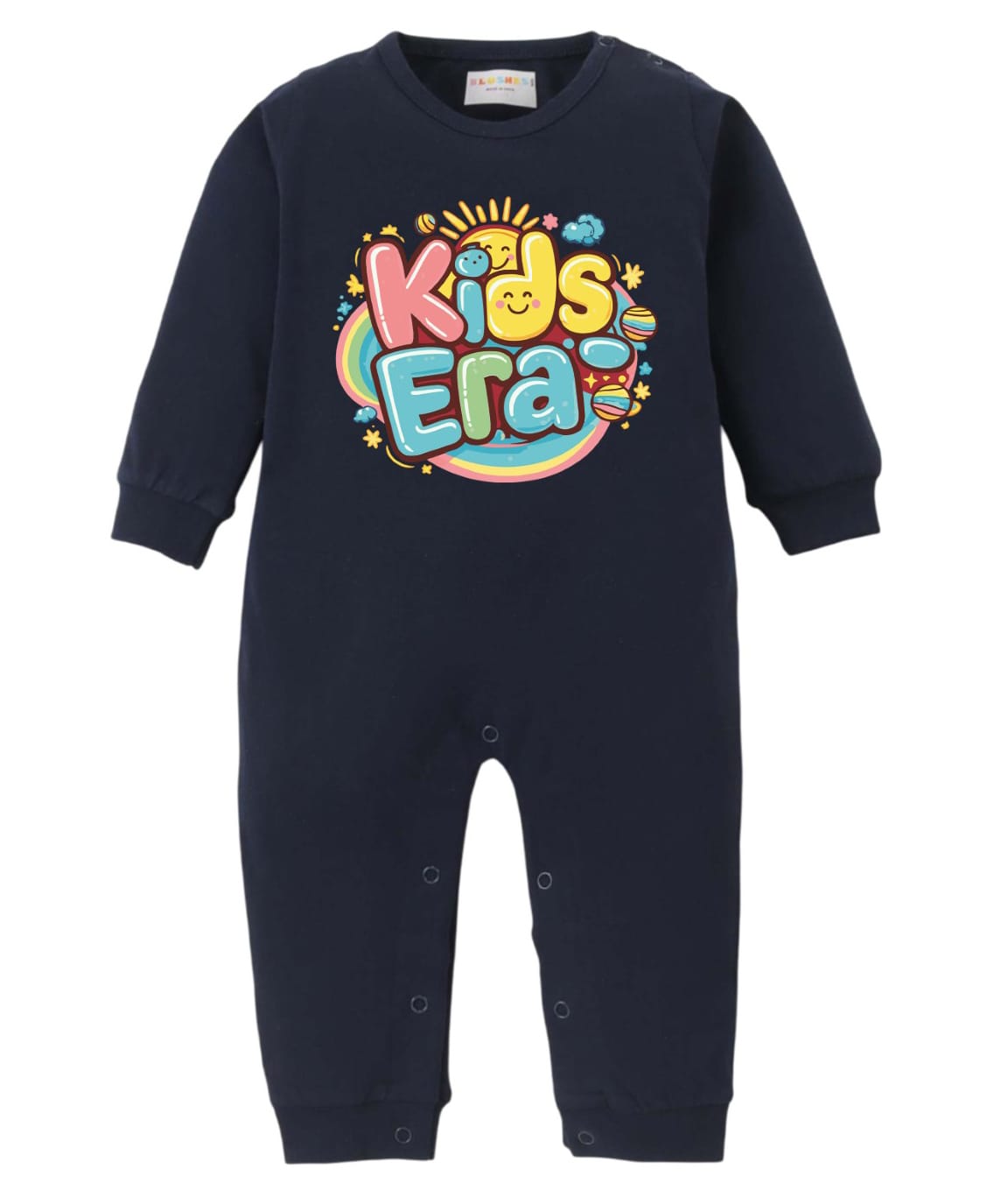 BLUSHES 100% Cotton Knit Half Sleeves Kids Era Text Printed Romper - Navy Blue-image-24