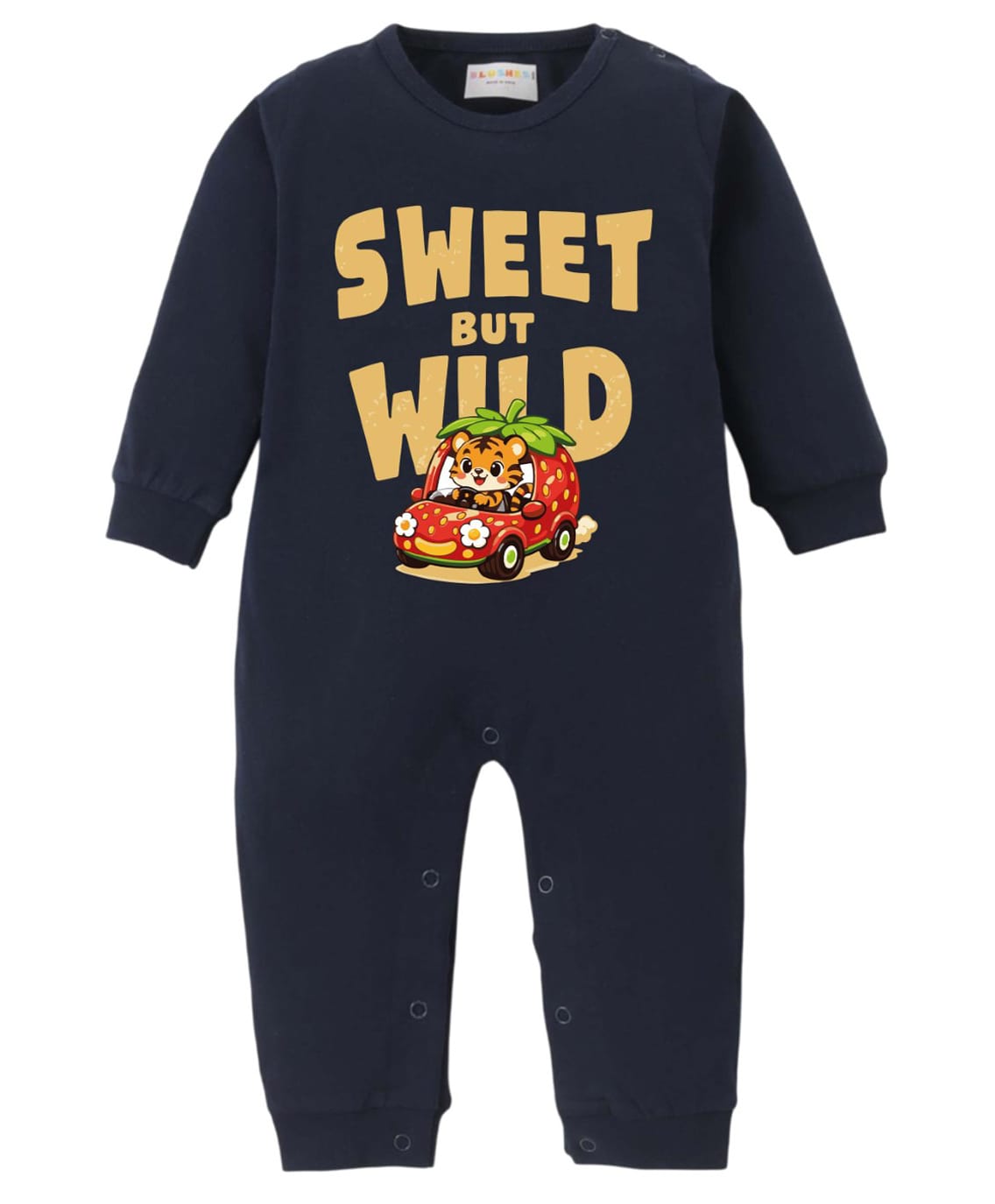 BLUSHES 100% Cotton Knit Full Sleeves Sweet But Wild Text Printed Romper - Navy Blue-picture-2