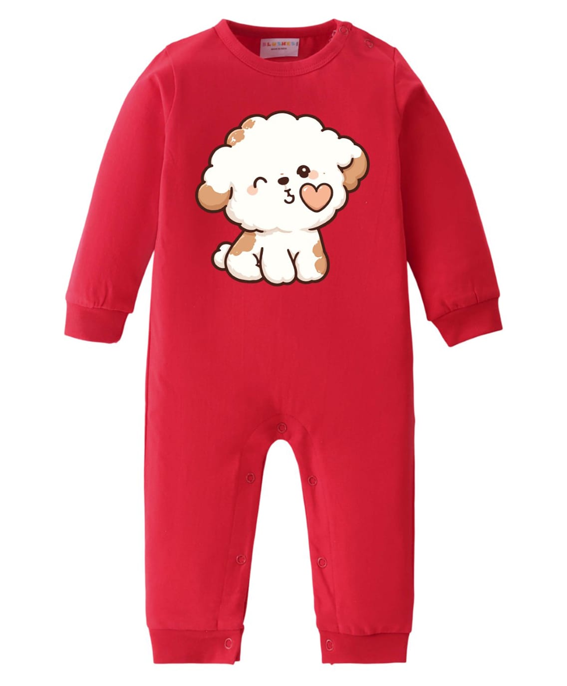 BLUSHES 100% Cotton Knit Full Sleeves Puppy Printed Romper - Red-image-11