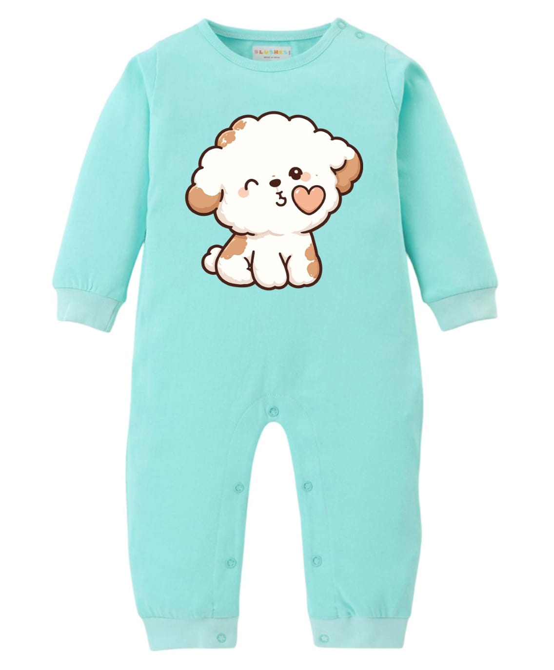 BLUSHES 100% Cotton Knit Full Sleeves Puppy Printed Romper - Sea Green-picture-10