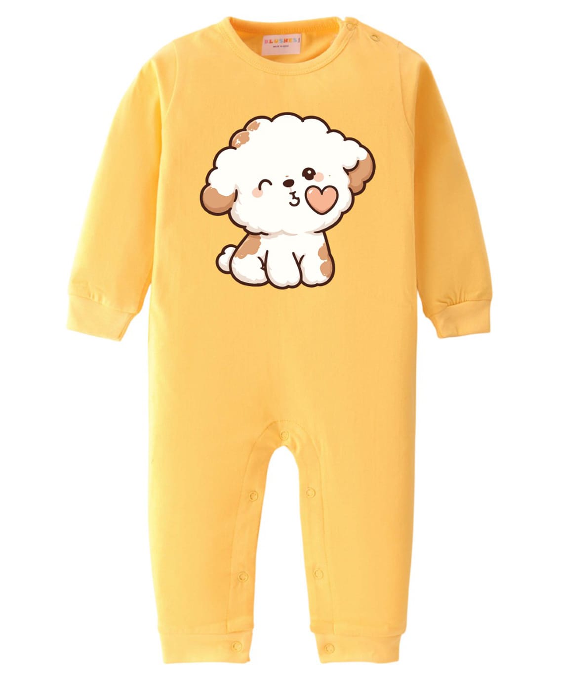 BLUSHES 100% Cotton Knit Full Sleeves Puppy Printed Romper - Yellow-image-22
