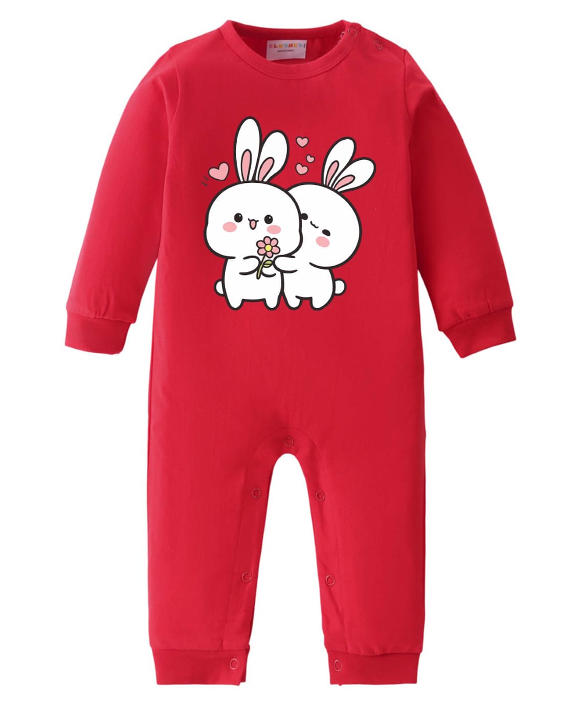 BLUSHES 100% Cotton Knit Full Sleeves Bunny Printed Romper - Red-image-36