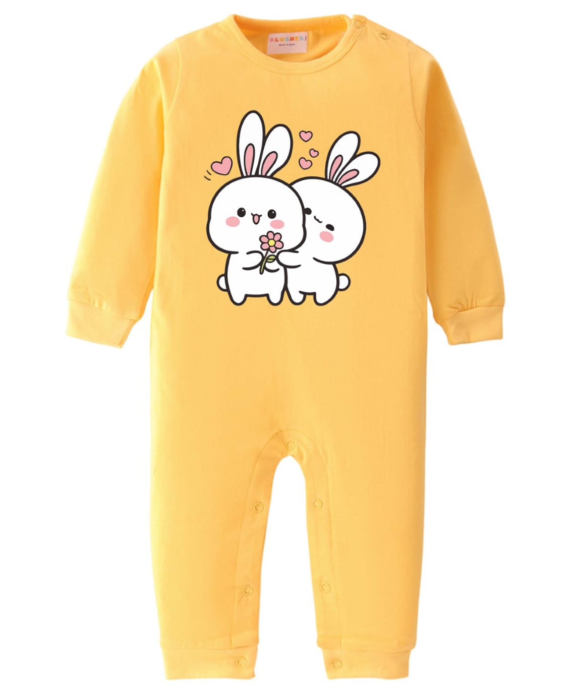 BLUSHES 100% Cotton Knit Full Sleeves Bunny Printed Romper - Yellow-picture-18