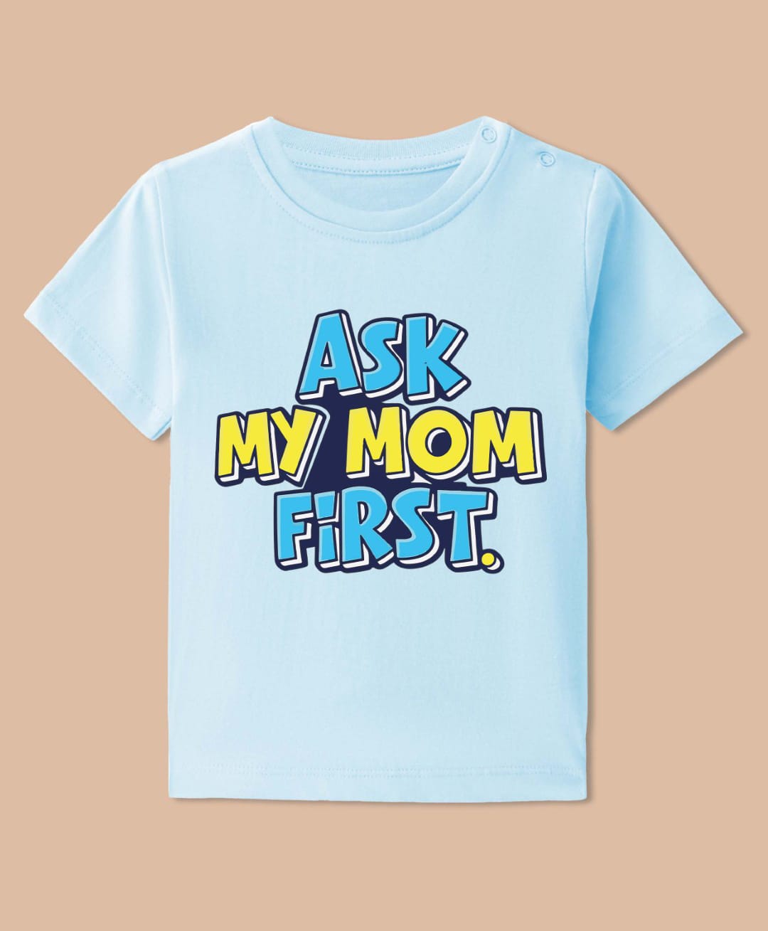 BLUSHES Cotton Knit Half Sleeves Ask My Mom First Text Printed Tee - Aqua Blue-picture-28