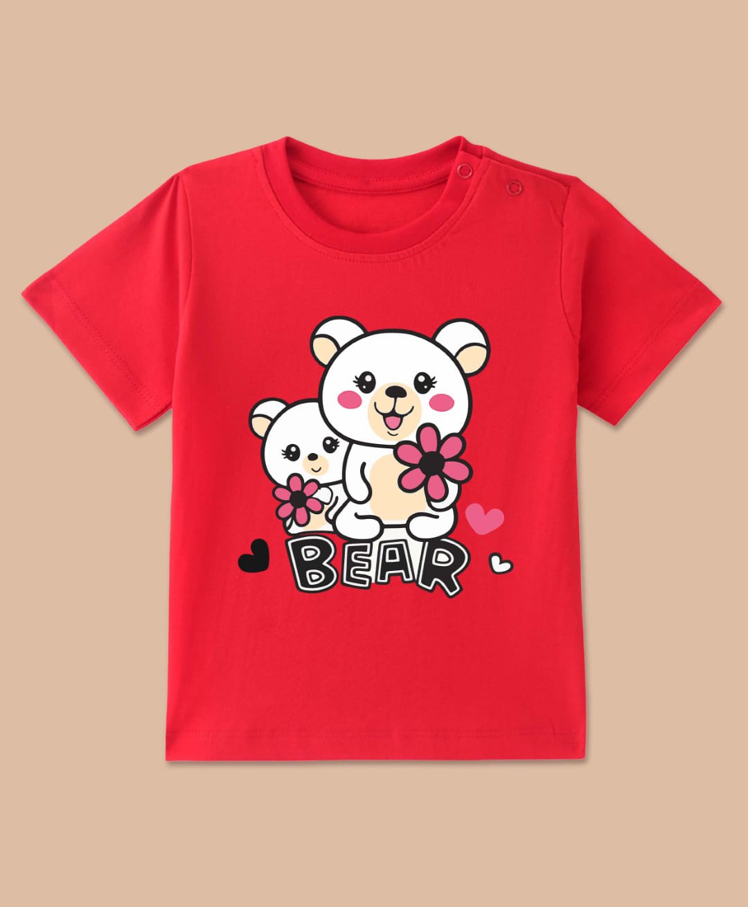 BLUSHES Cotton Knit Half Sleeves Bears Printed Tee - Red-picture-4