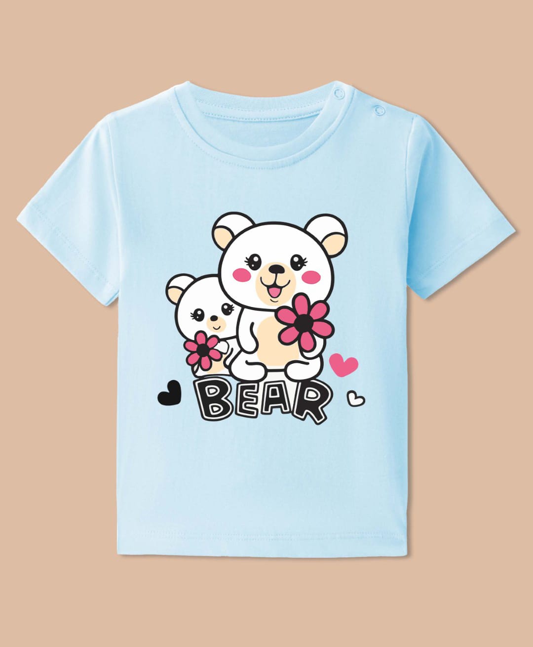 BLUSHES Cotton Knit Half Sleeves Bears Printed Tee - Aqua Blue-picture-1