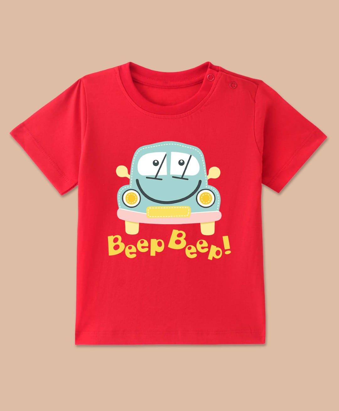 BLUSHES Cotton Knit Half Sleeves Smiling Car Printed Tee - Red-picture-20