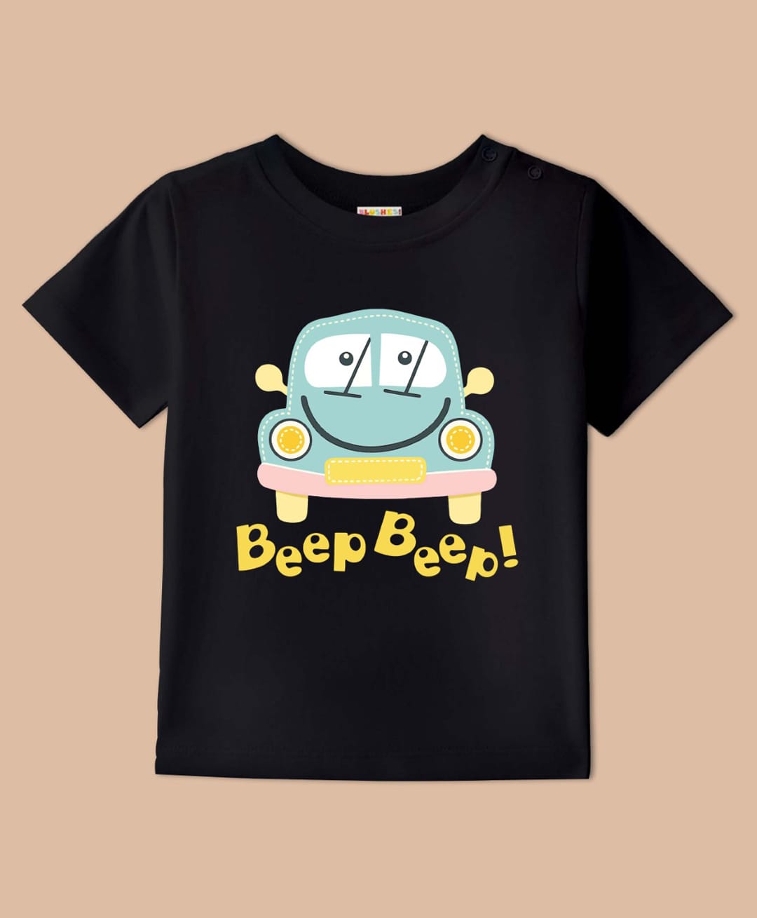 BLUSHES Cotton Knit Half Sleeves Smiling Car Printed Tee - Black-picture-16