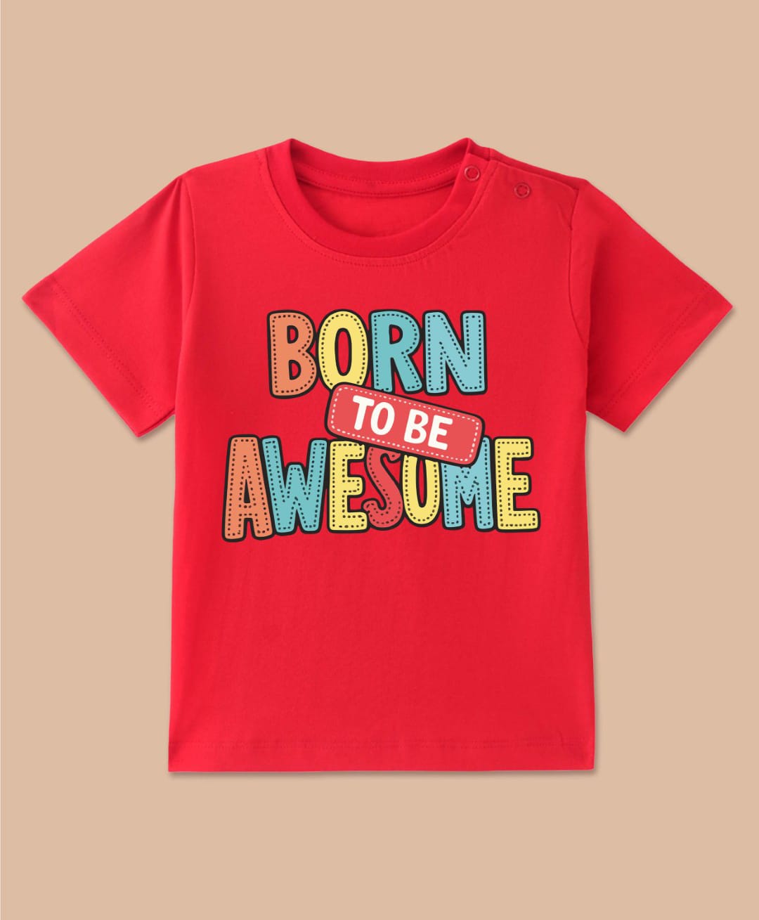 BLUSHES Cotton Knit Half Sleeves Born To Be Awesome Text Printed Tee - Red-picture-12