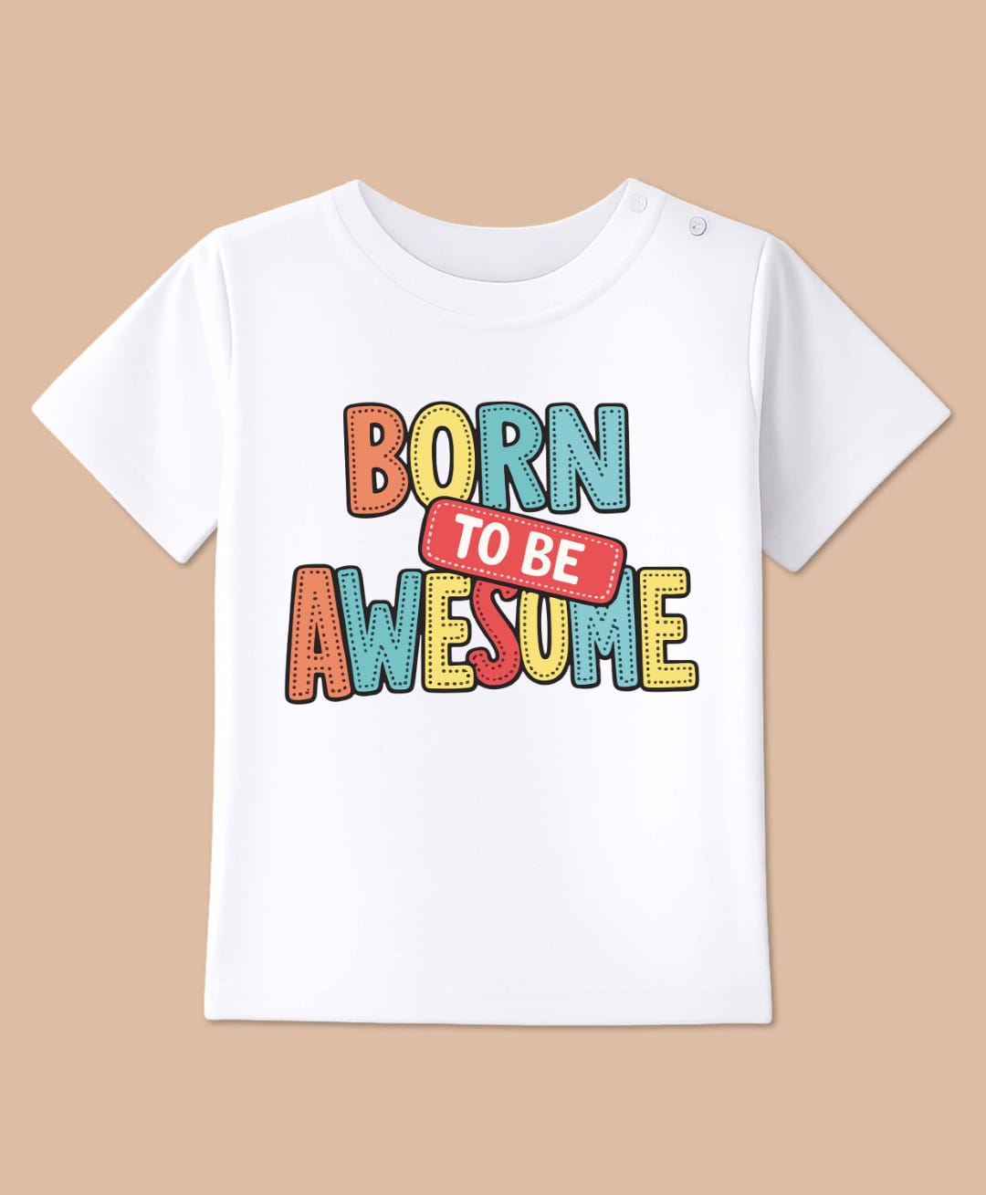 BLUSHES Cotton Knit Half Sleeves Born To Be Awesome Text Printed Tee - White-picture-6
