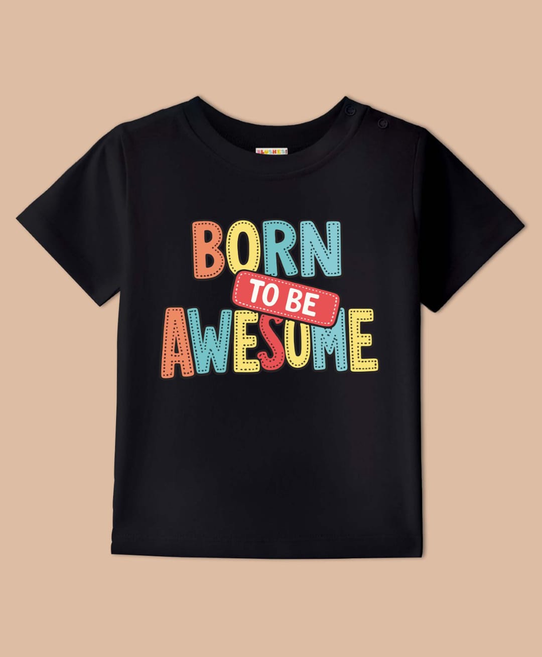 BLUSHES Cotton Knit Half Sleeves Born To Be Awesome Text Printed Tee - Black-picture-21
