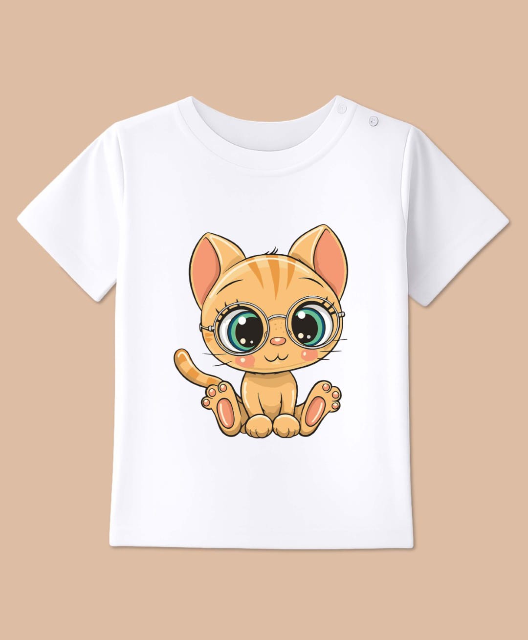 BLUSHES Cotton Knit Half Sleeves Kitten In Glasses Printed Tee - White-picture-0