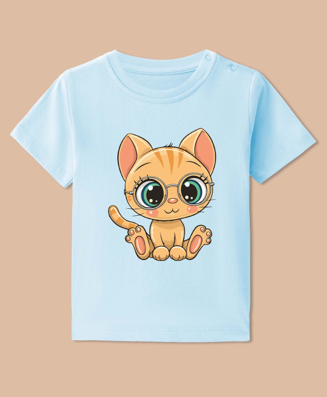BLUSHES Cotton Knit Half Sleeves Kitten In Glasses Printed Tee - Aqua Blue-image-46