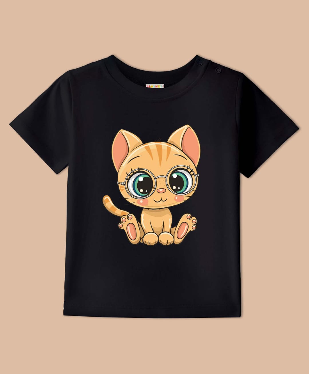 BLUSHES Cotton Knit Half Sleeves Kitten In Glasses Printed Tee - Black-picture-48