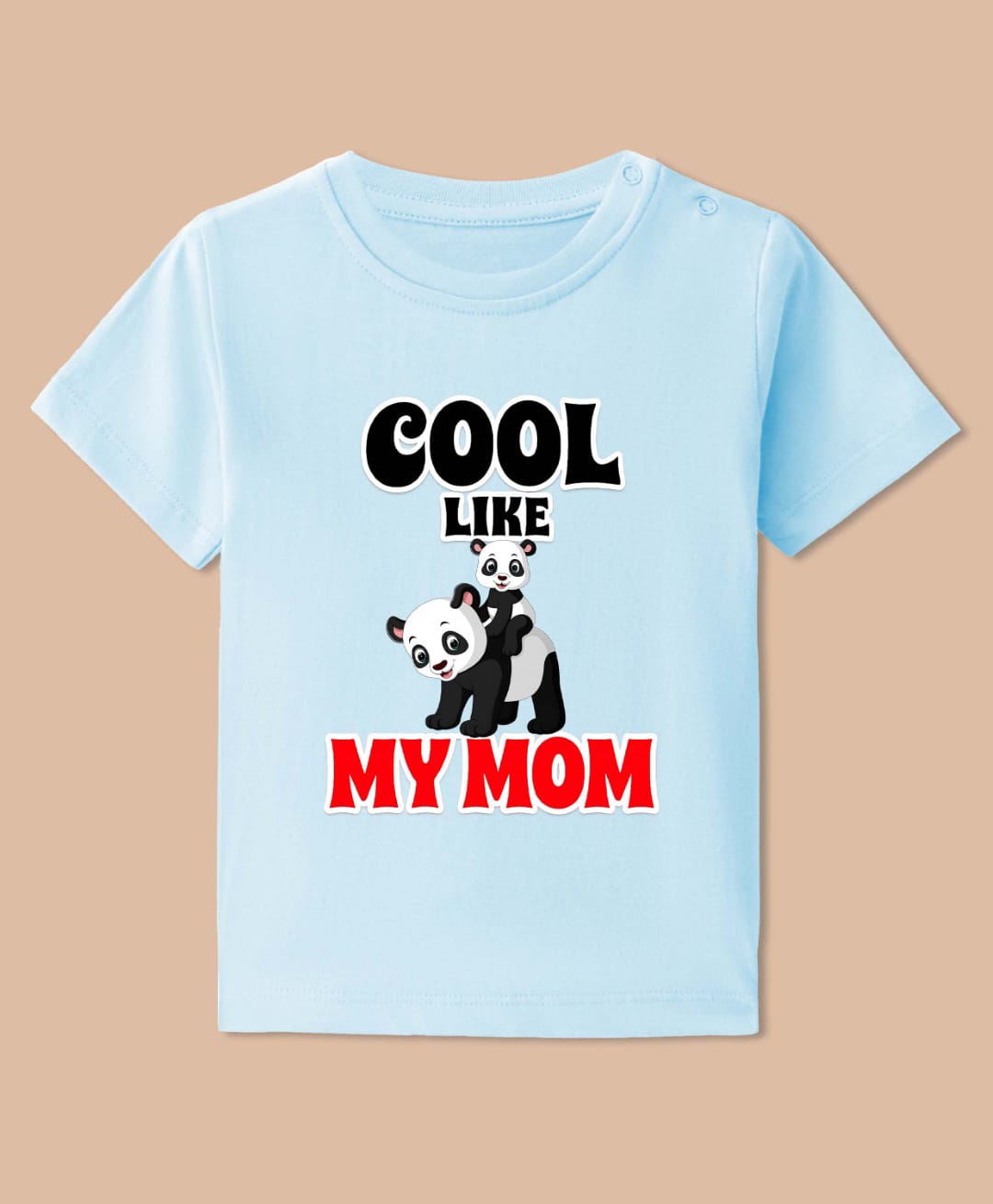 BLUSHES Cotton Knit Half Sleeves Panda Mom & Cub Printed Tee - Aqua Blue-image-6