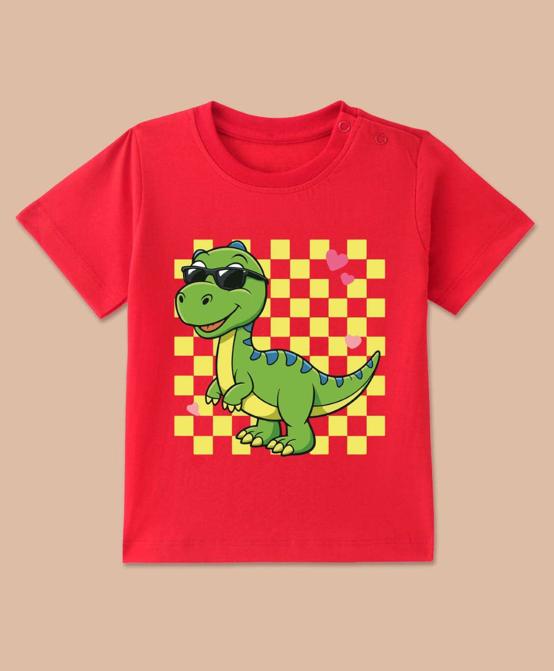BLUSHES Cotton Knit Half Sleeves Dinosaur Printed Tee - Red-picture-2